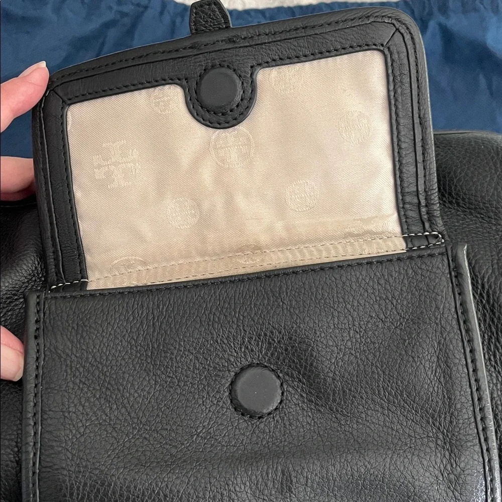 Tory Burch Black Pebbled Leather Crossbody And Satchel with Gold Hardware